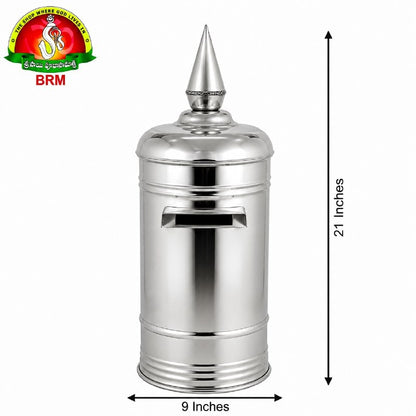 Stainless Steel Temple Hundi – Cylinder Type with Sikaram Top