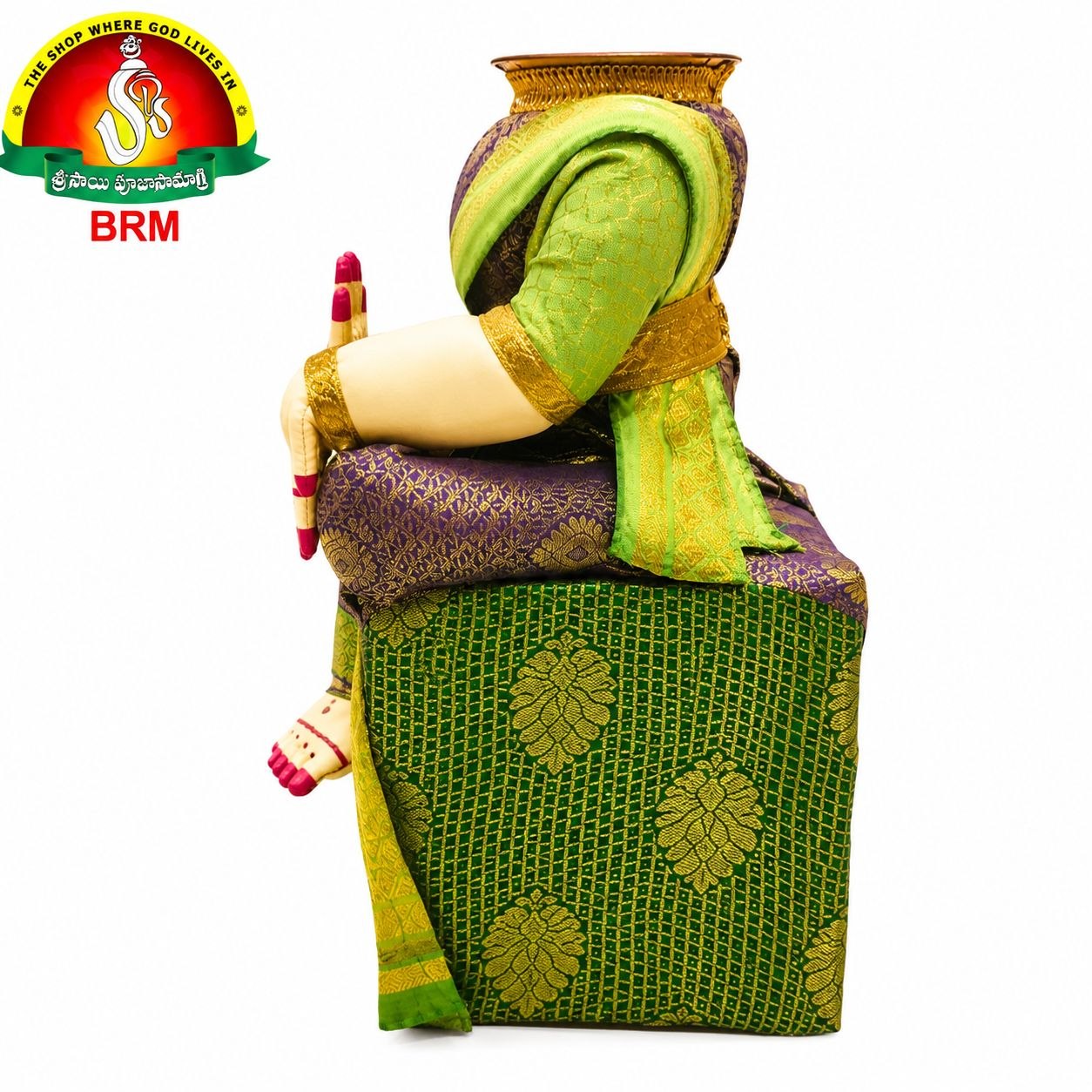 Varalakshmi Devi Idol Body Stand with Green & Violet Saree
