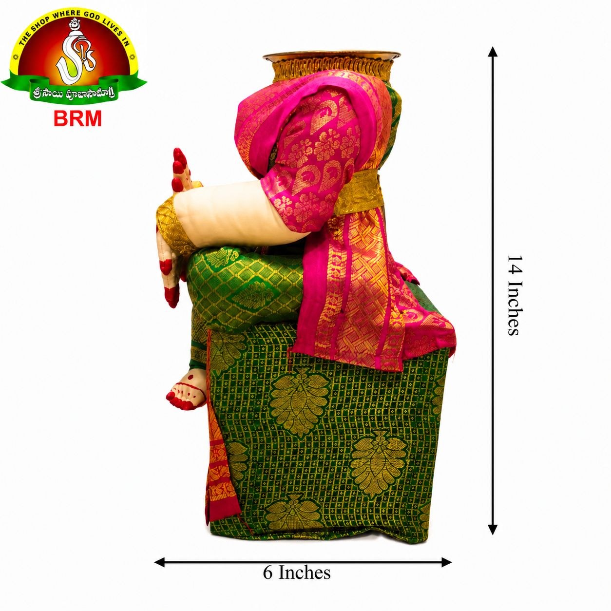 Varalakshmi Devi Idol Body Stand with Pink & Green Saree | Ammavari Alankaram Wooden Peeta Stand