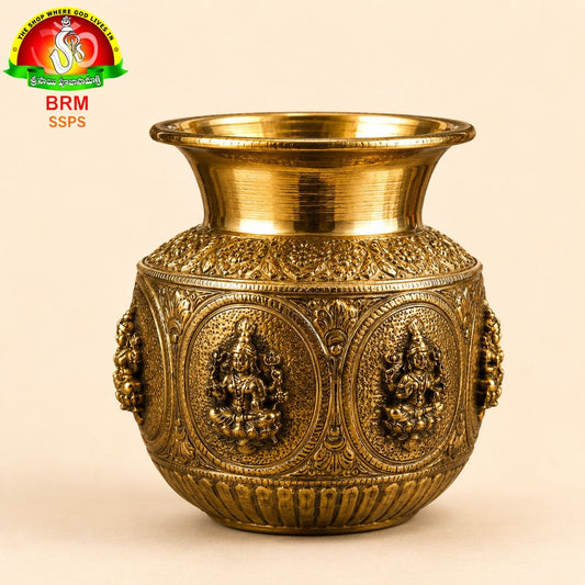 Brass Antique Ashta Lakshmi Lota – Sacred Pooja Kalash with Traditional Design