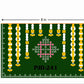 Flower Hanging with Muggu Design on  Pooja Backdrop Cloth – Green Background | Horizontal 8 × 5 Feet