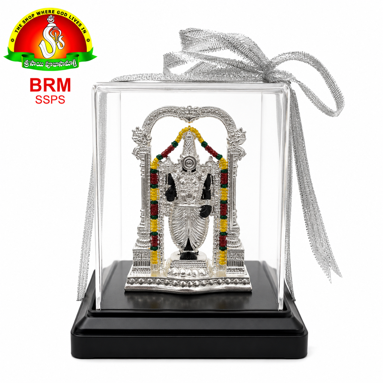 Silver Plated Tirupati Balaji Idol with Acrylic Box – Divine Blessings for Home & Office