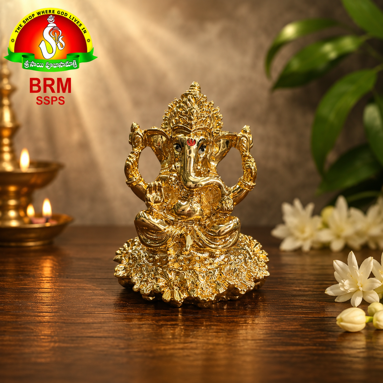 Gold Plated Lord Ganesha Idol – Divine Ganesh Murti for Home, Office & Pooja