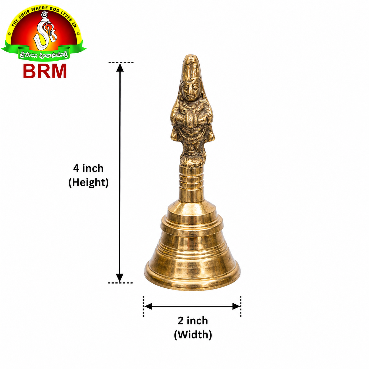 Brass Hand Bell with Hanuman Idol – Traditional Pooja Ghanti