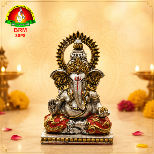 Brass Powder Silver Plated Lord Ganesha Idol – Auspicious Ganesh Murti for Home & Office