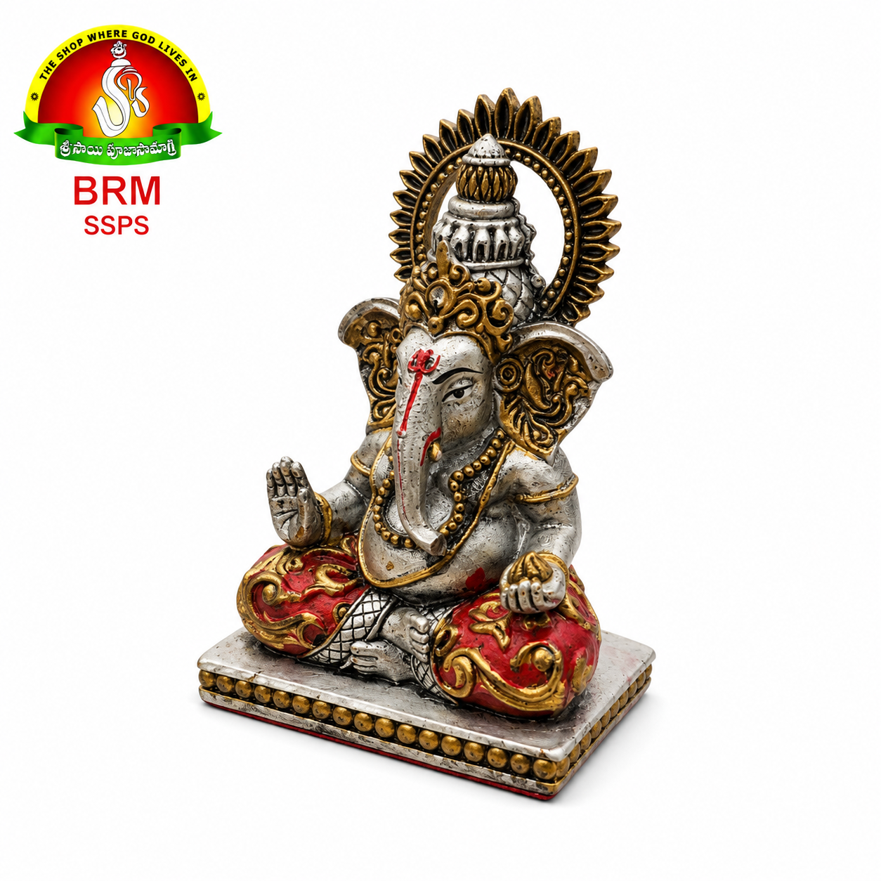 Brass Powder Silver Plated Lord Ganesha Idol – Auspicious Ganesh Murti for Home & Office