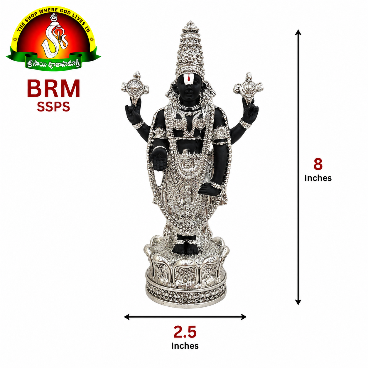 Silver Plated Balaji Idol 8 Inch – Premium Brass Powder Venkateswara Swamy Murti
