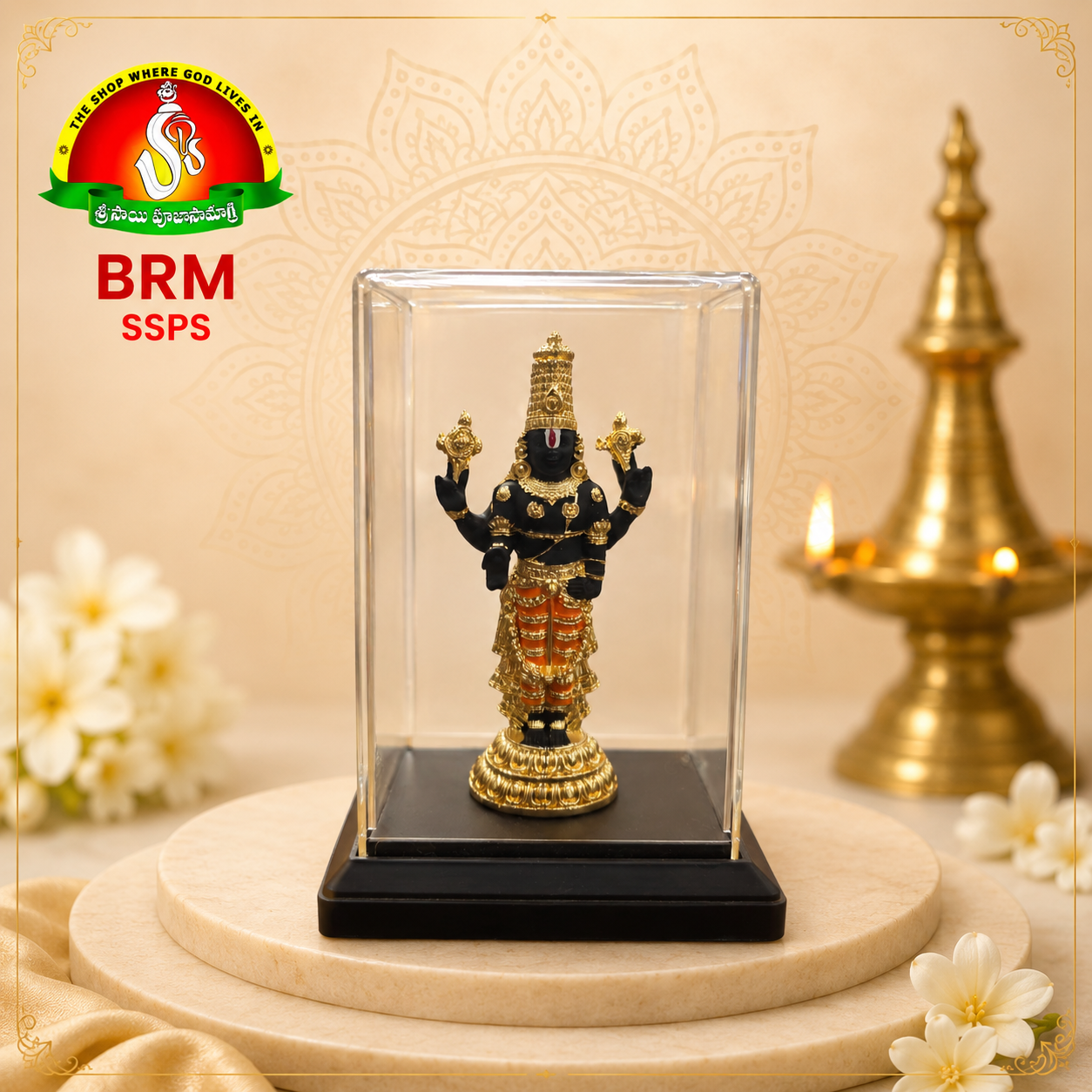 Gold Plated Lord Balaji Idol with Acrylic Box – Divine Tirupati Balaji Murti