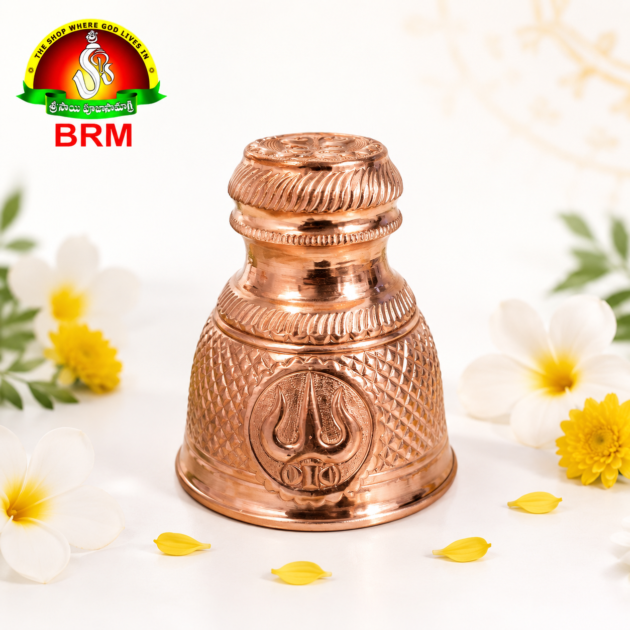 Copper Shatha Gopuram with Shivalingam, Trishulam & Om Carving
