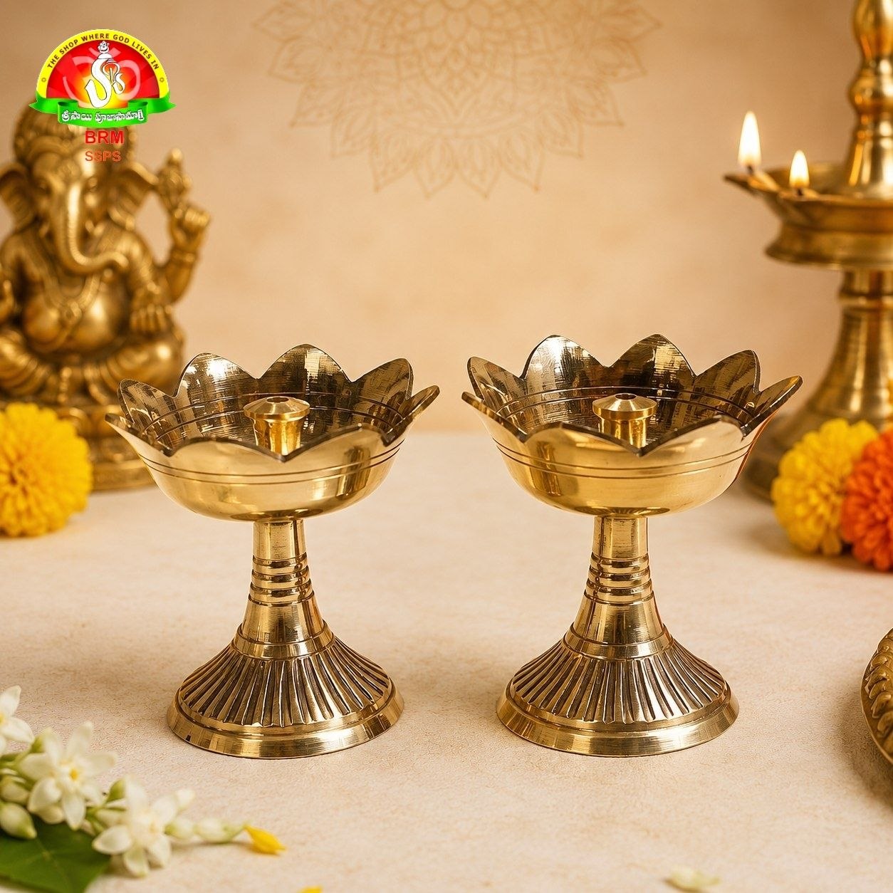 Brass Kamal Deepam for Pooja & Home Temple – Traditional Lotus Brass Oil Lamp (6cm)