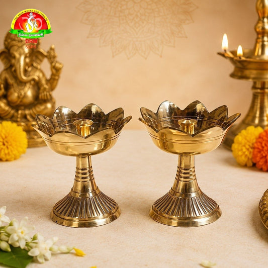 Brass Kamal Deepam for Pooja & Home Temple – Traditional Lotus Brass Oil Lamp (6cm)