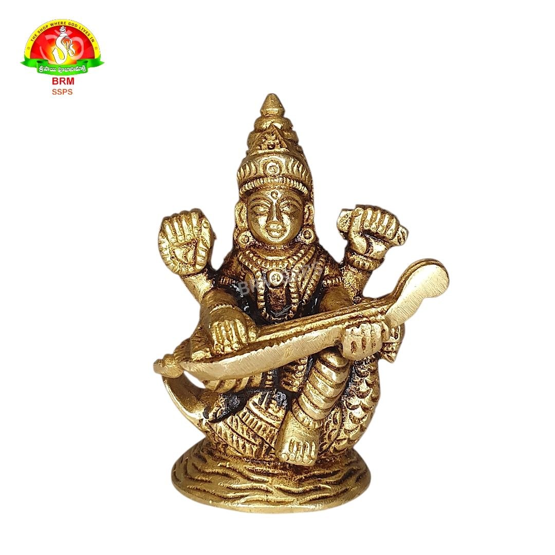 Brass Sarasvati Idol for Home & Pooja – Premium Brass Murti (6.5cm)