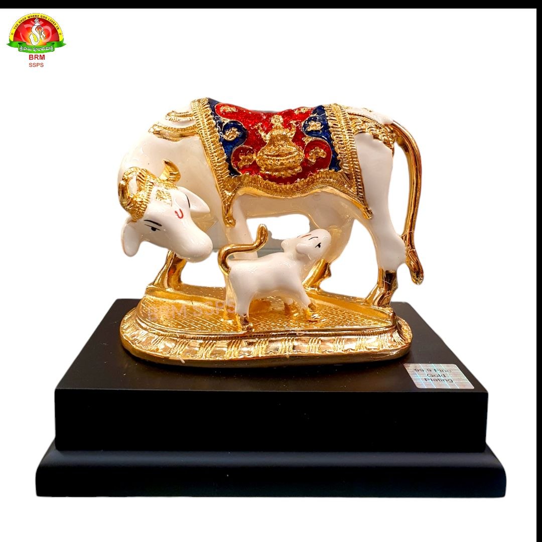 Cow & Calf Gold Plated Idol with Ceramic Finish for Home Décor